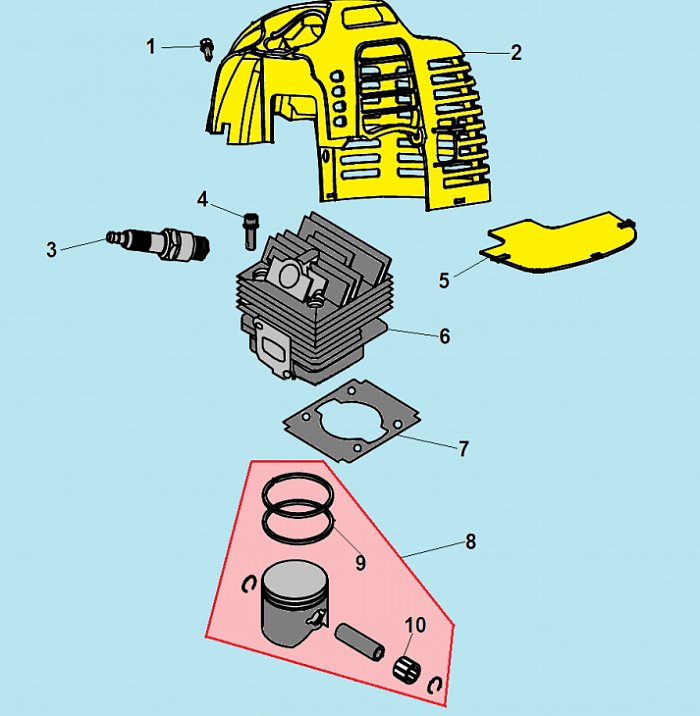 1 ПОРШЕНЬ - ЦИЛИНДР - СВЕЧА ТРИММЕР CHAMPION Т256
