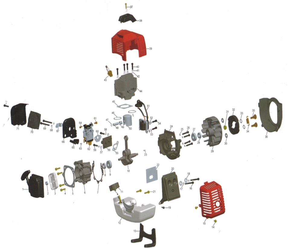 ЗАПЧАСТИ ДЛЯ МОТОБУРА БЕНЗИНОВОГО ELITECH БМ 52Е ПРО (ДВИГАТЕЛЬ)