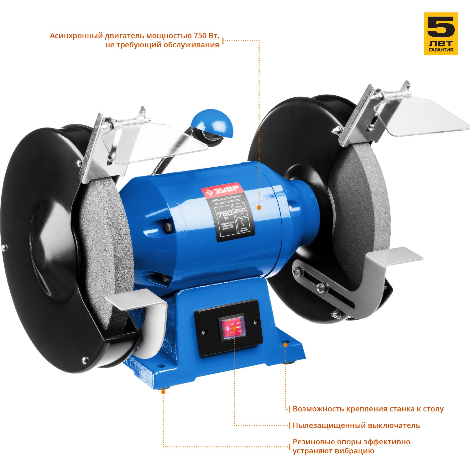 Точило с фонарем ЗТШМЭ-250-750